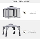 Outsunny 9.6' x 9.6' Patio Gazebo Outdoor Pavilion 2 Tier Roof Canopy - 84C-133GY