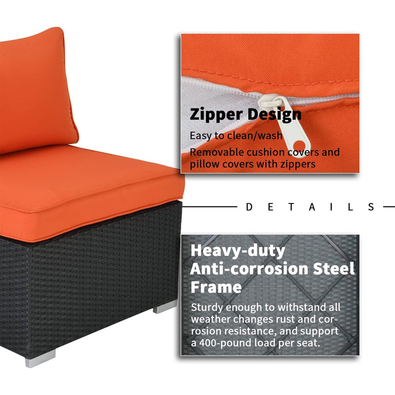 ESSENTIAL LOUNGER Outdoor Sofa Set w/Cushion & Glass Table Set of 7, Orange - 320030