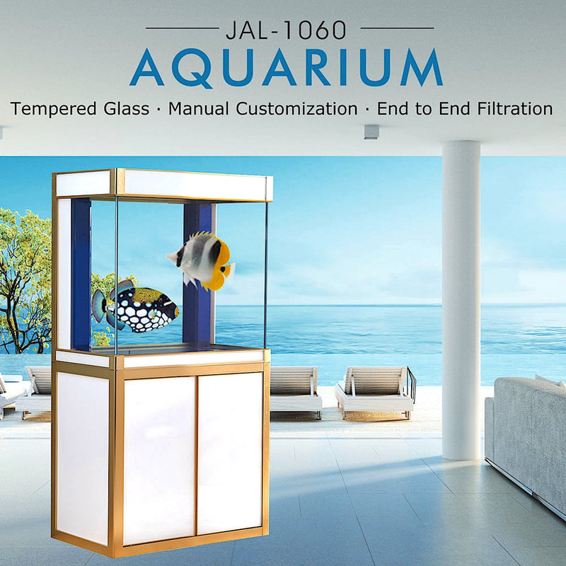 AQUA DREAM TEMPERED GLASS AQUARIUM 100 GALLON FISH TANK COMPLETE SET WHITE AND GOLD-AD-1060-WT