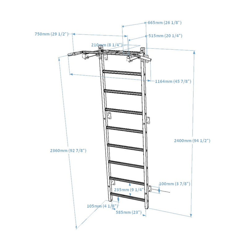 BenchK Swedish Ladder w/ Pull Up Bar - Black