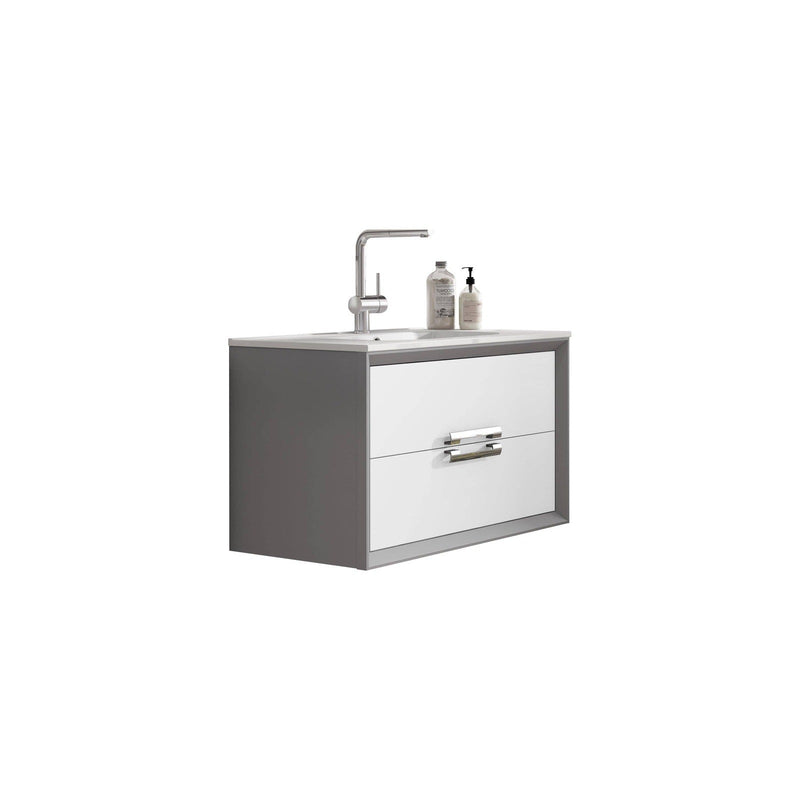 Lucena Bath 40" Décor Tirador Floating Vanity in White, Black, Gray or White and Silver. - Backyard Provider