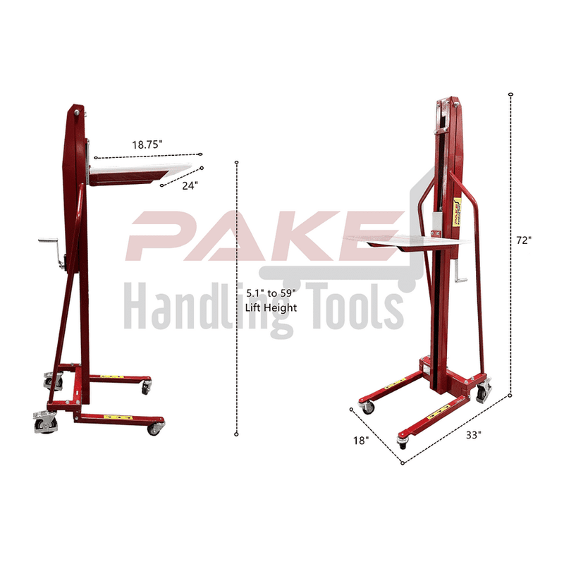 Pake Handling Tools Winch Stacker Manual Work Positioner Truck 220lb Capacity 59" Lift Height New - PAKMS04