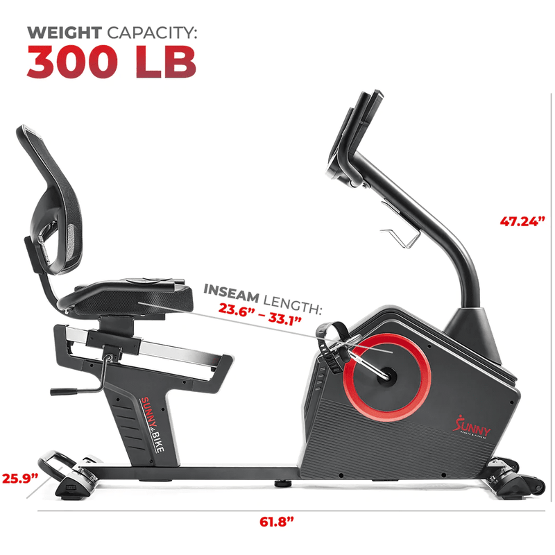 Sunny Health & Fitness Premium Magnetic Resistance Smart Recumbent Bike with Exclusive SunnyFit App Enhanced Bluetooth Connectivity