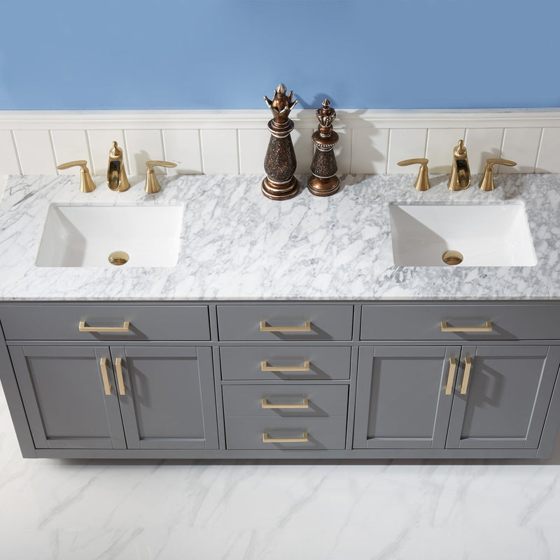 Altair Designs Ivy 72" Double Bathroom Vanity Set with Carrara White Marble Countertop - 531072-WH-CA-NM - Backyard Provider