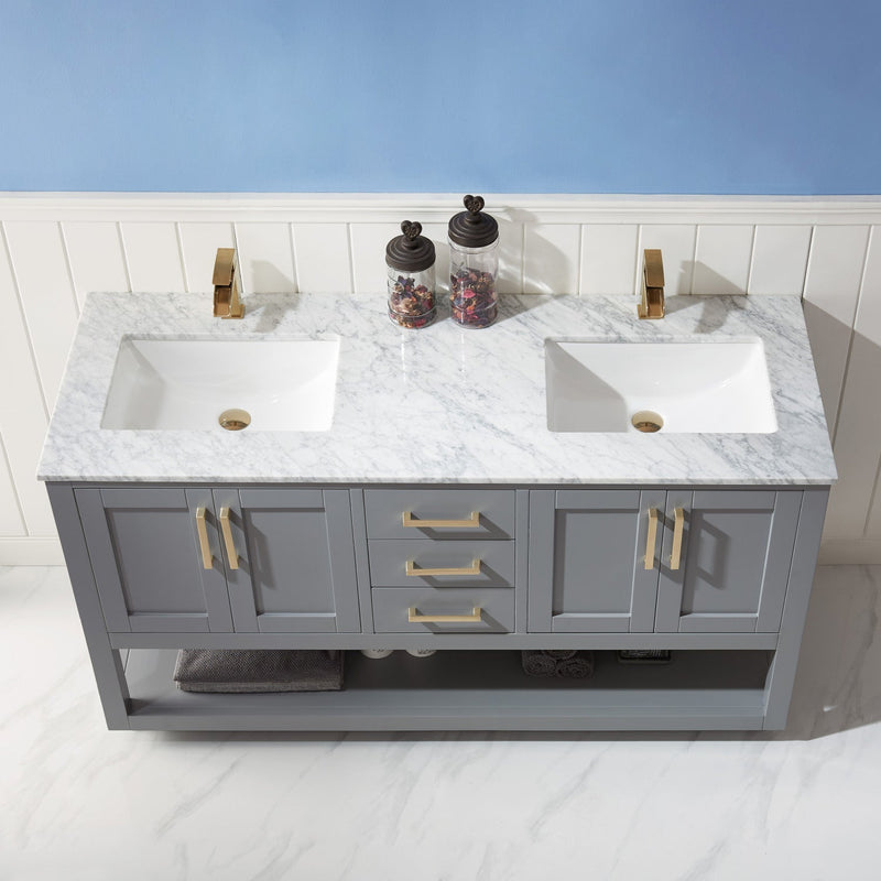 Altair Designs Remi 60" Double Bathroom Vanity Set with Marble Countertop - 532060-WH-CA-NM - Backyard Provider