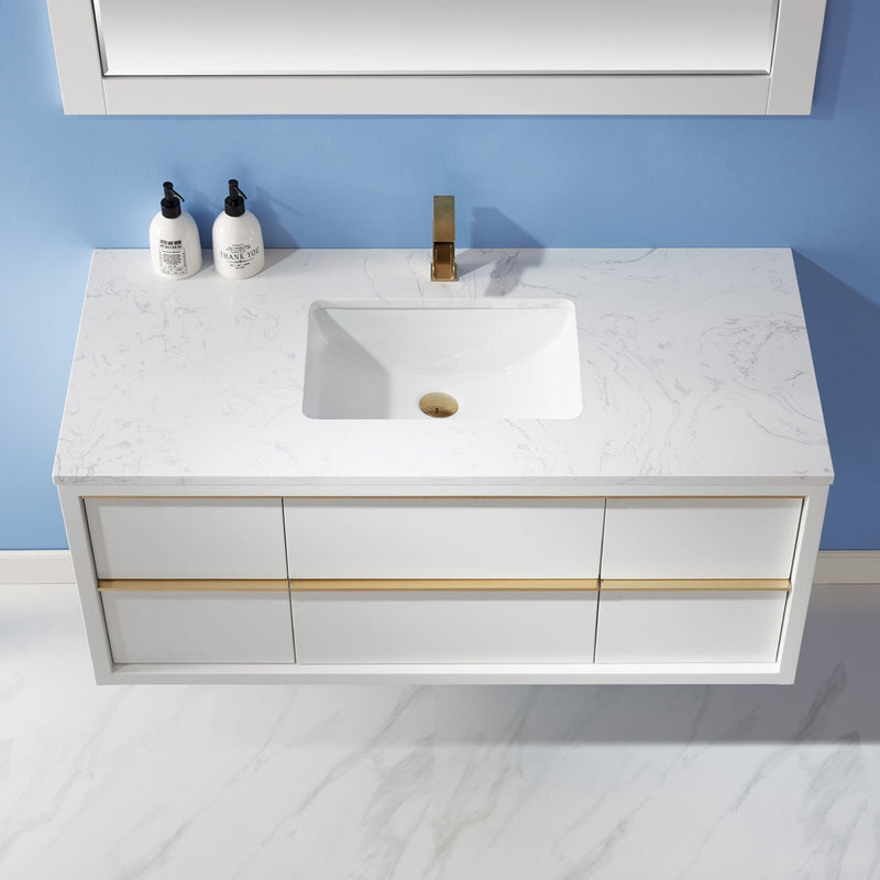 Altair Designs Morgan 48" Single Bathroom Vanity Set in White and Composite Aosta White Stone Countertop - 534048-WH-AW-NM - Backyard Provider