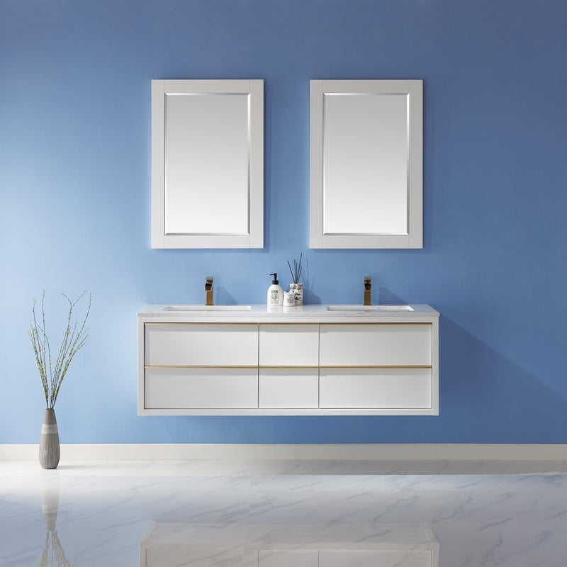 Altair Designs Morgan 60" Double Bathroom Vanity Set in White and Composite Aosta White Stone Countertop - 534060-WH-AW-NM - Backyard Provider