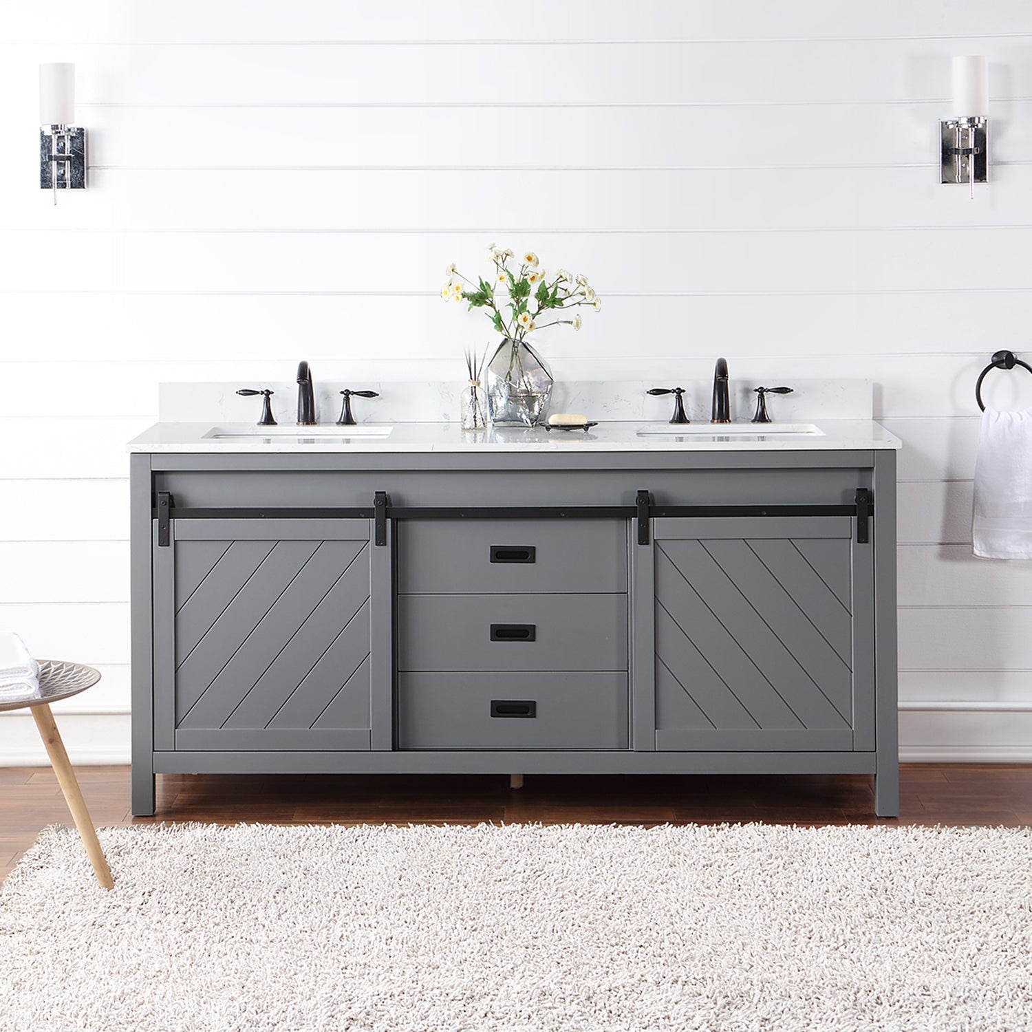 Altair Designs Kinsley 72" Double Bathroom Vanity Set with Aosta White Marble Countertop - 536072-WH-AW-NM - Backyard Provider