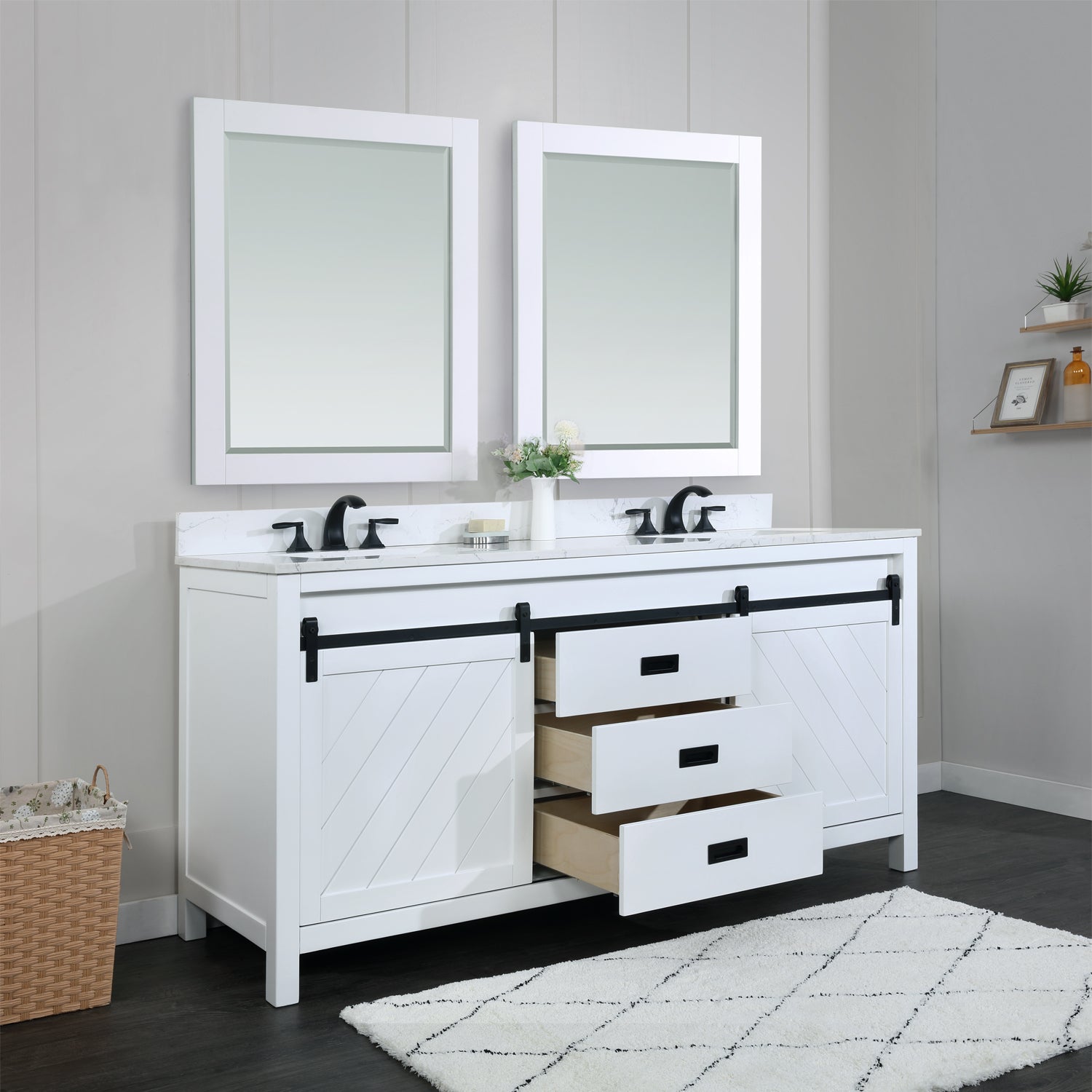 Altair Designs Kinsley 72" Double Bathroom Vanity Set with Aosta White Marble Countertop - 536072-WH-AW-NM - Backyard Provider