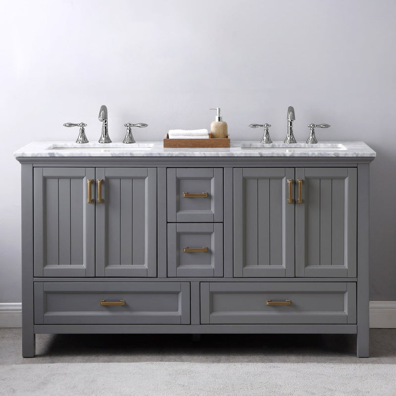 Altair Designs Isla 60" Double Bathroom Vanity Set with Carrara White Marble Countertop - 538060-WH-CA-NM - Backyard Provider