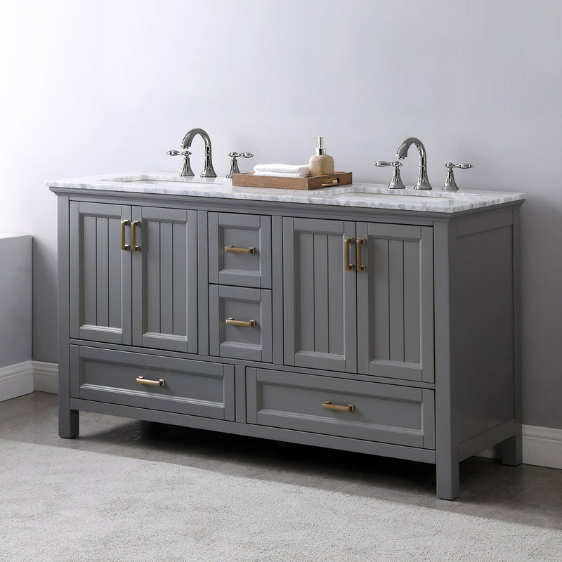 Altair Designs Isla 60" Double Bathroom Vanity Set with Carrara White Marble Countertop - 538060-WH-CA-NM - Backyard Provider