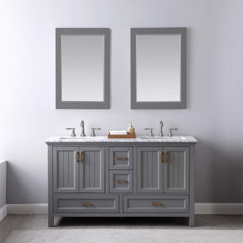 Altair Designs Isla 60" Double Bathroom Vanity Set with Carrara White Marble Countertop - 538060-WH-CA-NM - Backyard Provider