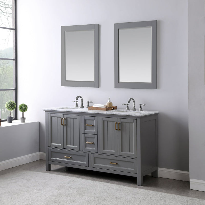 Altair Designs Isla 60" Double Bathroom Vanity Set with Carrara White Marble Countertop - 538060-WH-CA-NM - Backyard Provider