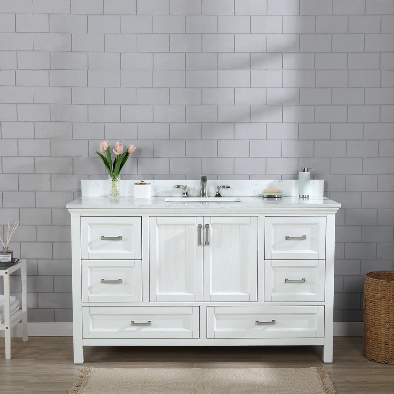 Altair Designs Isla 60" Single Bathroom Vanity Set with White Composite Aosta Marble Countertop - 538060S-WH-AW-NM - Backyard Provider