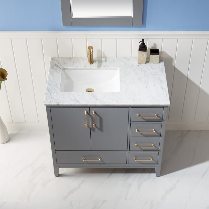 Altair Designs Sutton 36" Single Bathroom Vanity Set with Marble Countertop - 541036-WH-CA-NM - Backyard Provider