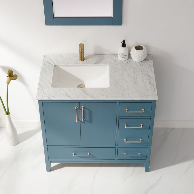 Altair Designs Sutton 36" Single Bathroom Vanity Set with Marble Countertop - 541036-WH-CA-NM - Backyard Provider