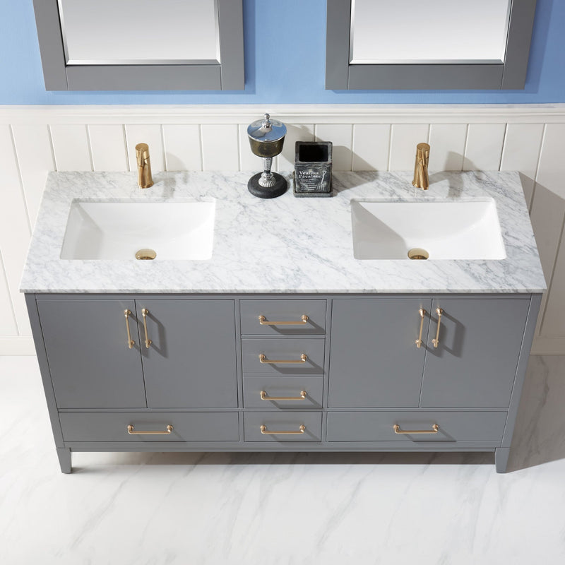 Altair Designs Sutton 60" Double Bathroom Vanity Set with Marble Countertop - 541060-WH-CA-NM - Backyard Provider