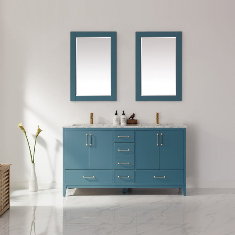 Altair Designs Sutton 60" Double Bathroom Vanity Set with Marble Countertop - 541060-WH-CA-NM - Backyard Provider