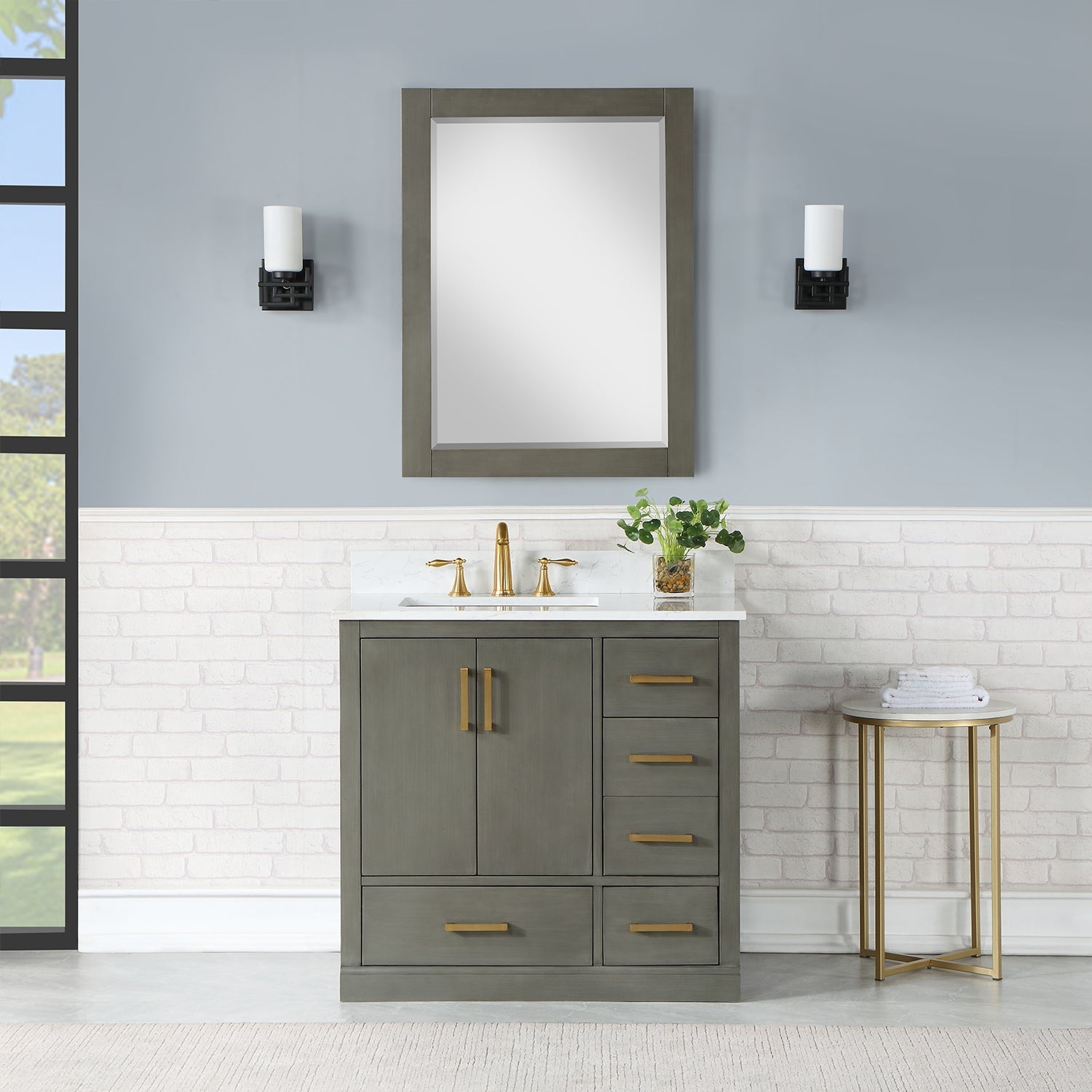 Altair Designs Monna 36" Single Bathroom Vanity Set with Aosta White Composite Stone Countertop - 544036-WH-CG-NM - Backyard Provider