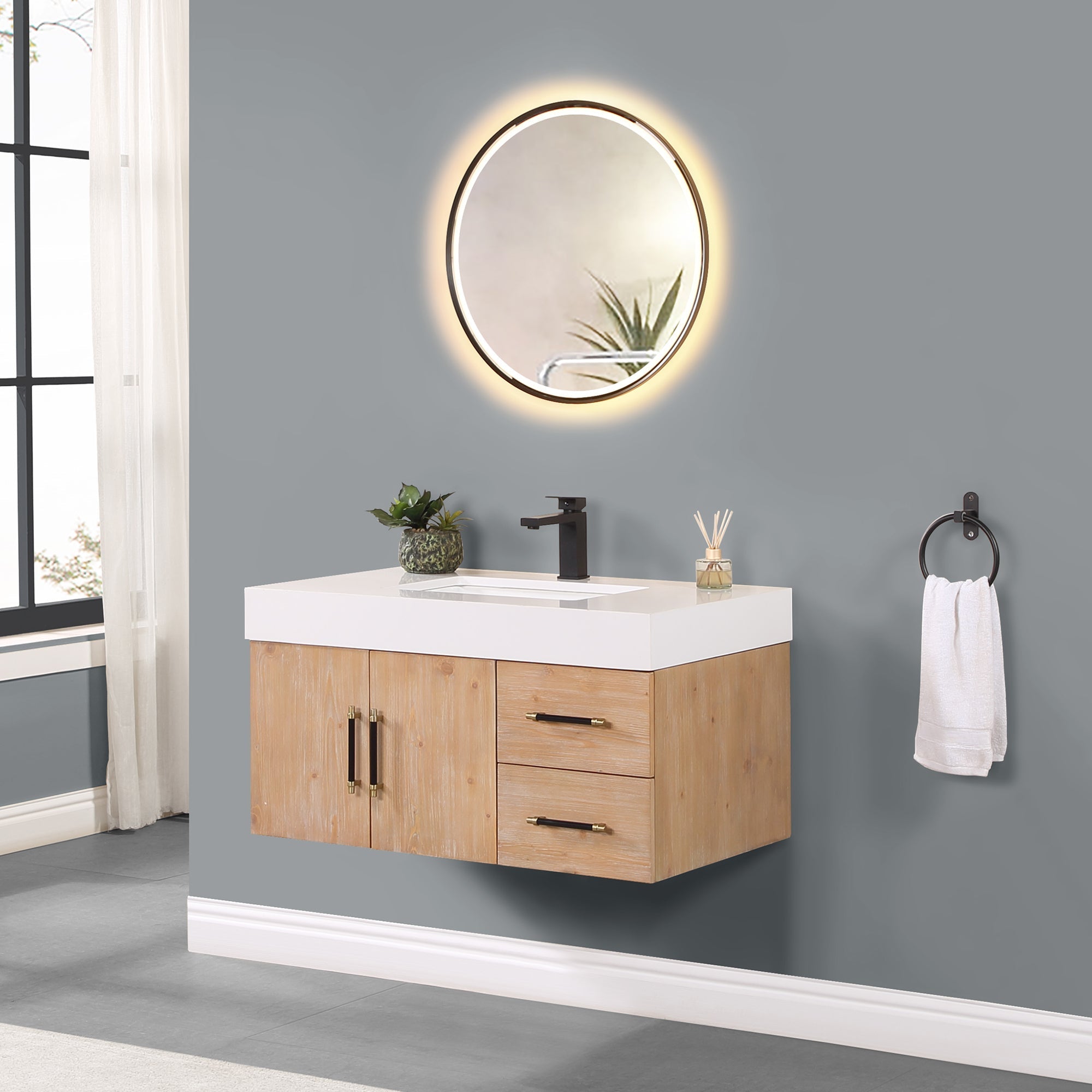 Altair Designs Corchia Wall-mounted Single Bathroom Vanity with White Composite Stone Countertop - 553036-LB-WH - Backyard Provider