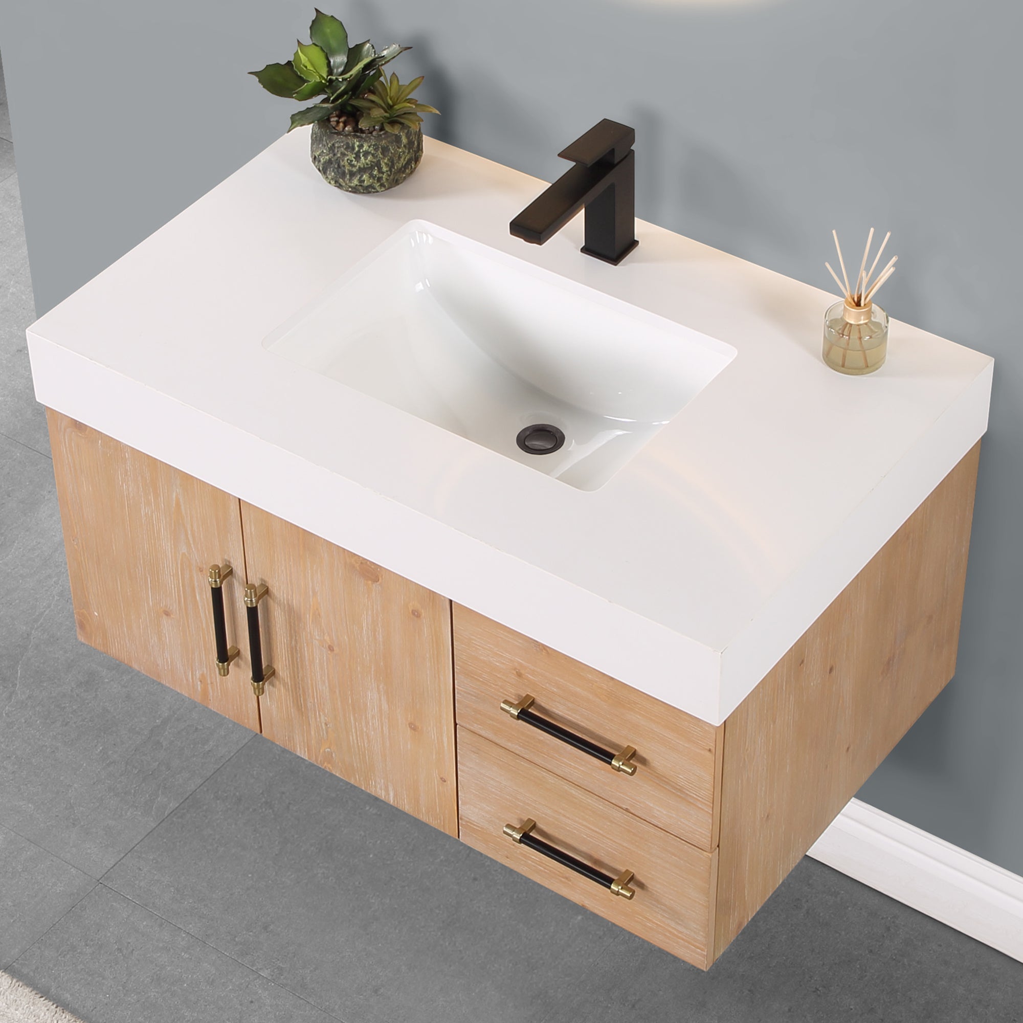 Altair Designs Corchia Wall-mounted Single Bathroom Vanity with White Composite Stone Countertop - 553036-LB-WH - Backyard Provider