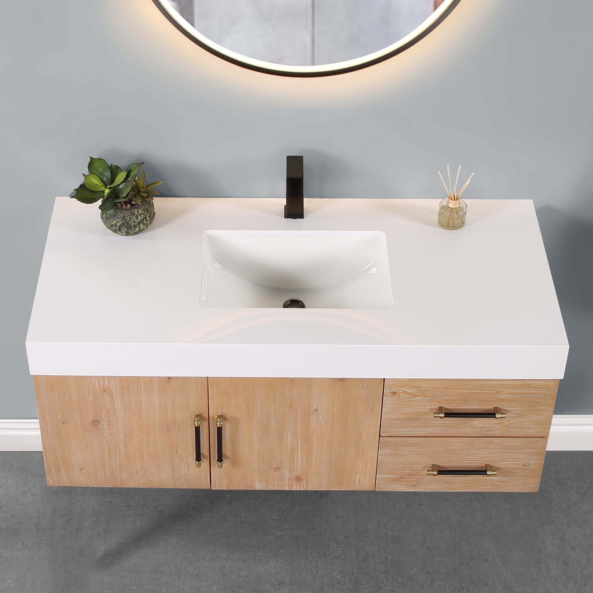 Altair Designs Corchia Wall-mounted Single Bathroom Vanity with White Composite Stone Countertop - 553036-LB-WH - Backyard Provider