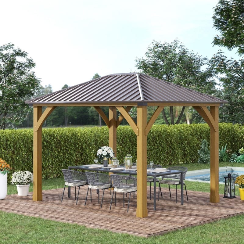 Outsunny 10x12 Galvanized Steel Gazebo with Wooden Frame - 84C-254