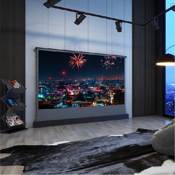 VIVIDSTORM S ALR Perforated Motorized Tension Floor Rising Obsidian Long Throw Projector Screen