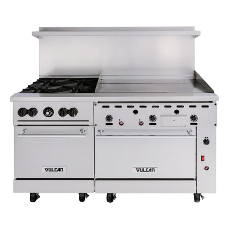 Vulcan Endurance 60" Gas 4-Burner Range with 36" Griddle and 2 Standard Ovens - 238,000 BTU - 60SS-4B36G