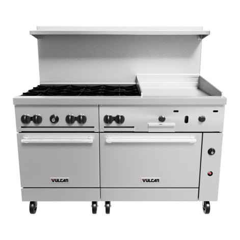 Vulcan Endurance 60" Gas 6-Burner Range with 24" Griddle and 2 Standard Ovens - 278,000 BTU - 60SS-6B24G