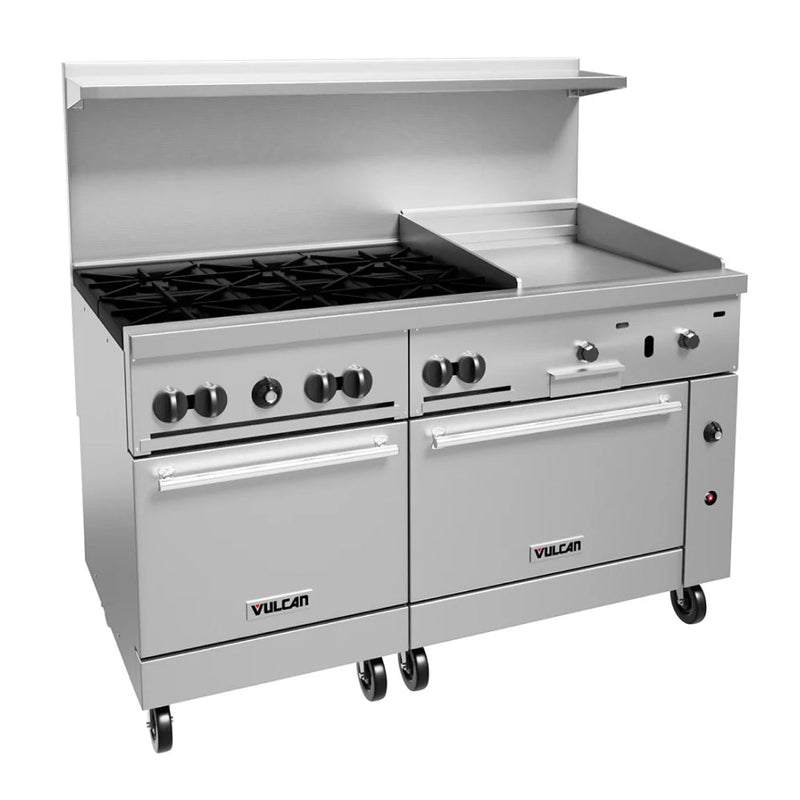 Vulcan Endurance 60" Gas 6-Burner Range with 24" Griddle and 2 Standard Ovens - 278,000 BTU - 60SS-6B24G