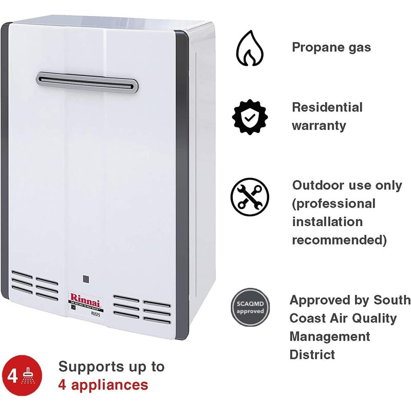 Rinnai SE Series 7.5 GPM Outdoor Condensing Tankless Water Heater, LP - RUS75eP