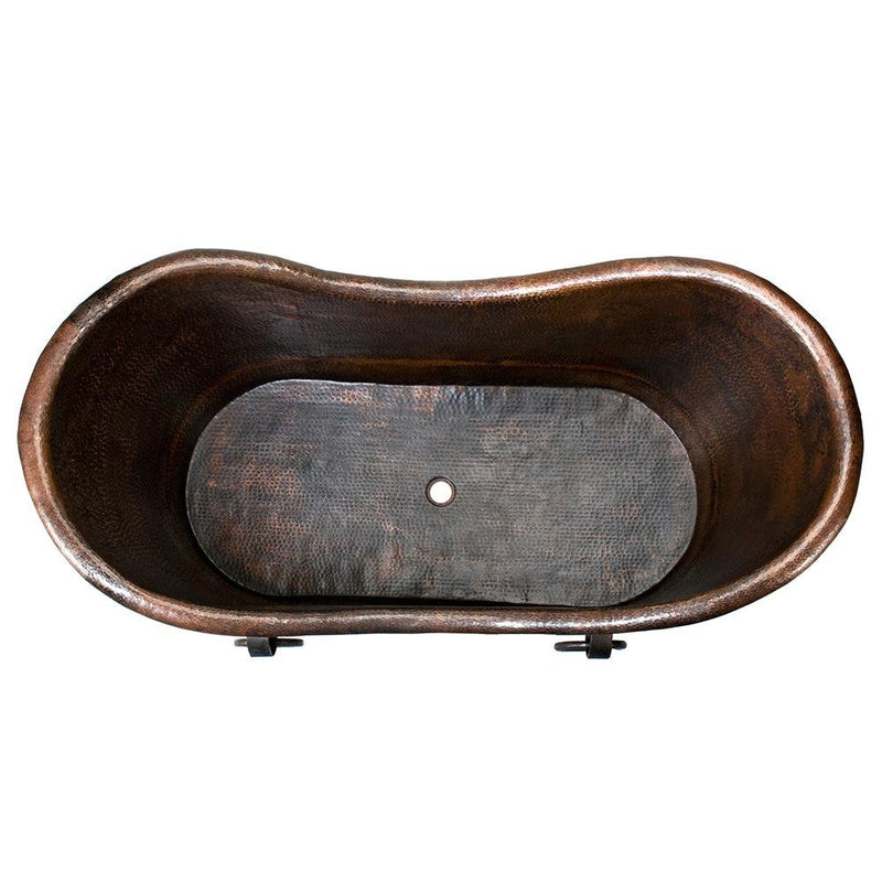 Premier Copper 67 in. Hammered Copper Double Slipper Bathtub With Rings - BTDR67DB