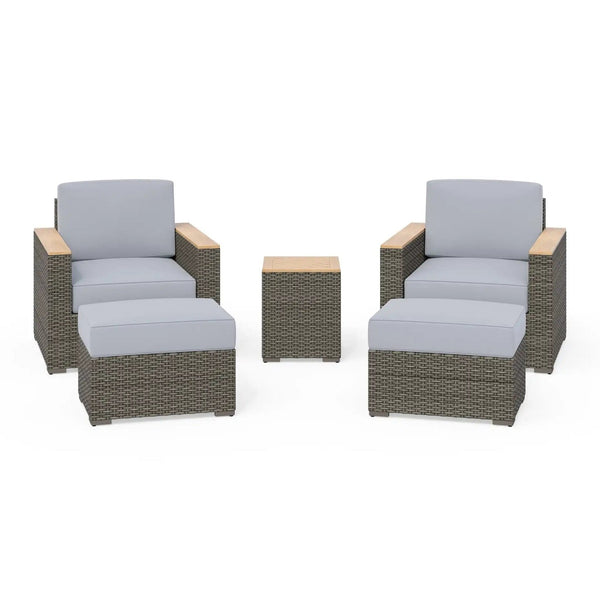 Homestyles Boca Raton Brown Outdoor Side Table, Arm Chair Pair and Two Ottomans - 6801-119D-T