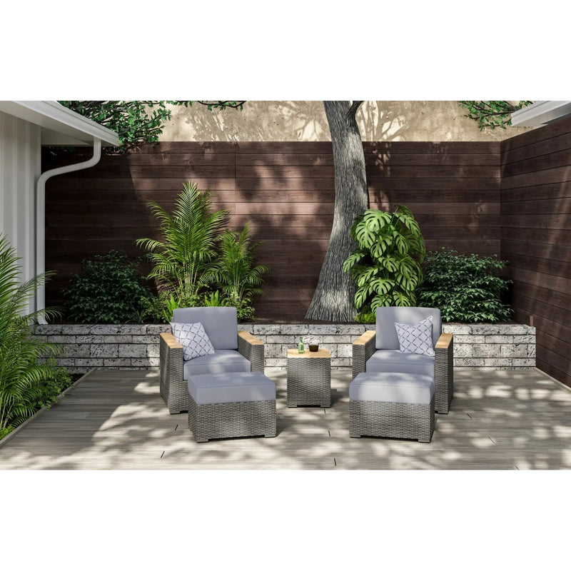 Homestyles Boca Raton Brown Outdoor Side Table, Arm Chair Pair and Two Ottomans - 6801-119D-T