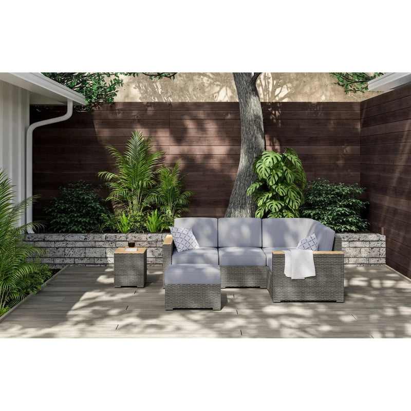 Homestyles Boca Raton Brown Outdoor 4 Seat Sectional, Ottoman and Side Table - 6801-49-T