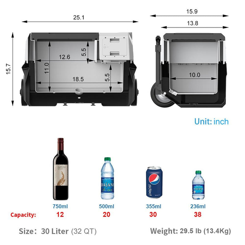 ACOPOWER LionCooler X30A Combo, 32 Quarts Solar Freezer & Extra 173Wh Battery 2 Batteries - HY-COMBO-X30A+X200A