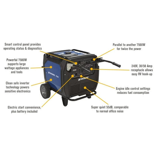 Powerhorse Inverter Generator 7500 Surge Watts, 6500 Rated Watts Electric Start - 74006