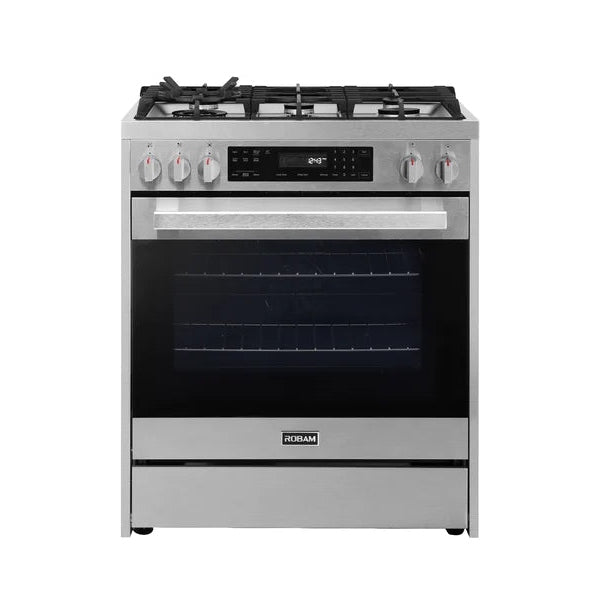 ROBAM 30-Inch 5 Cu. Ft. Oven Freestanding Gas Range, 5 Sealed Brass Burners in Stainless Steel - 7GG10