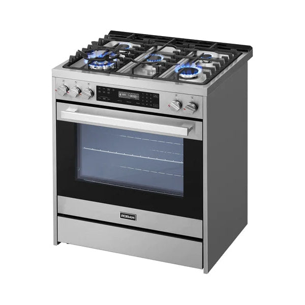 ROBAM 30-Inch 5 Cu. Ft. Oven Freestanding Gas Range, 5 Sealed Brass Burners in Stainless Steel - 7GG10