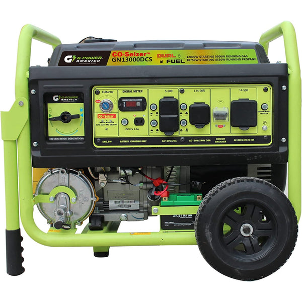 Green-Power America 13,000-Watt Portable Duel Fuel Generator with CO-Seizer CO Protection System - GN13000DCS