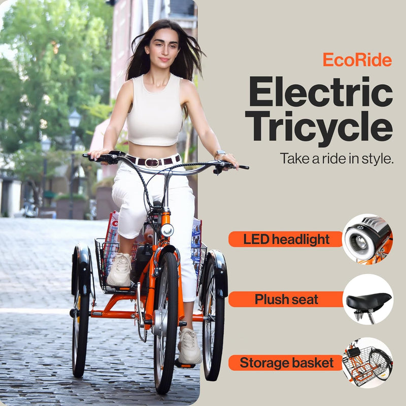 Super Handy GUT162 EcoRide Electric Tricycle Bike 24" Wheel 250W 12.5 Mile Range 9.3 MPH New