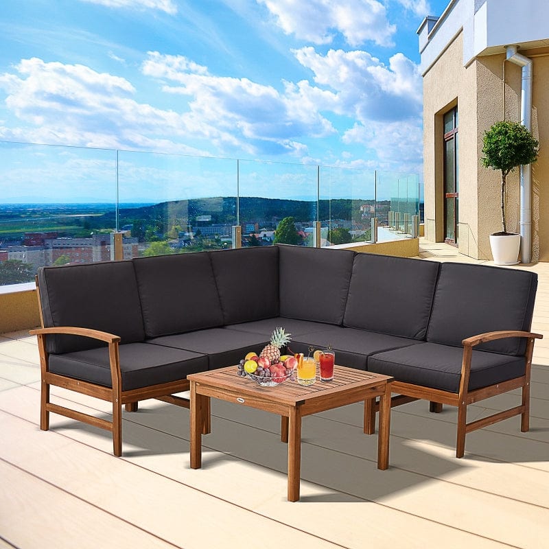 Outsunny 6 Piece Acacia Wood Sectional Sofa Outdoor Patio Furniture Set - 84B-448