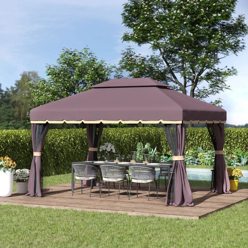 Outsunny 10' x 13' Patio Gazebo, 2-Tier Polyester Roof - 01-0879