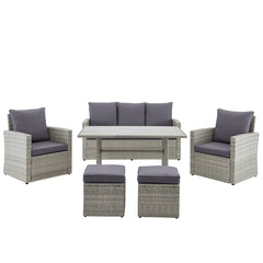 Barton 6-Pieces Outdoor Patio Dining Furniture with Table Cushion Wicker Rattan 93508