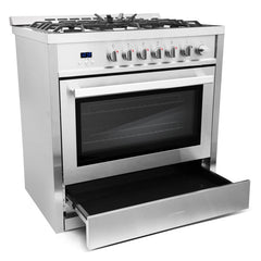 Cosmo 36" Single Oven Gas Range with 5 Burner Cooktop and 3.8 cu. ft. Heavy Duty Cast Iron Grates in Stainless Steel - COS-965AGC