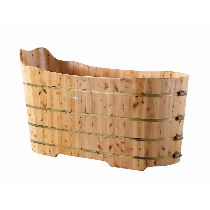 ALFI 59" Cedar Wooden Freestanding Bathtub with Bench AB1103