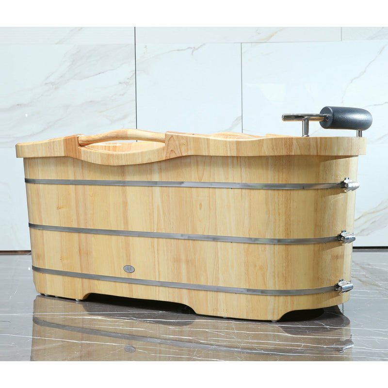 ALFI 61" Wooden Freestanding Bathtub with Cushion Headrest - AB1163