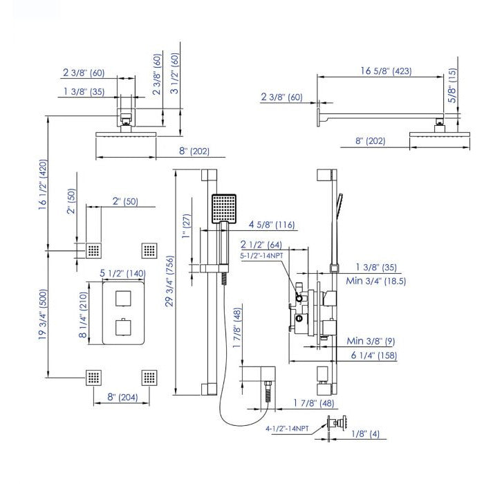 ALFI 3 Way Thermostatic Shower Set with Body Sprays AB2287