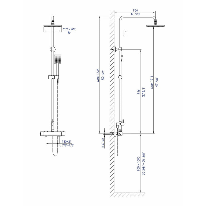 ALFI Square Brushed Nickel Style Thermostatic Exposed Shower Set AB2862-BN